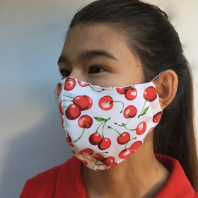 Contoured Face Mask in Cherry-print Cotton