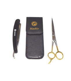 Straight Razor Folding Knife With Carry Case + Ice Barber Hair Cutting Scissors