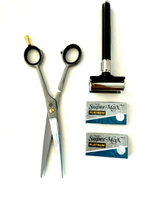 Barber Household Hair Trimming Cutting Scissors + Old School Butterfly Safety Men's Holiday Excellent Gift Set Kit