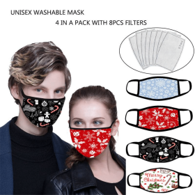 4-Pack Reusable Washable Holiday Face Masks + 8 Filters