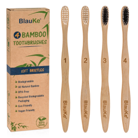 Bamboo Toothbrush Set 4-Pack - Bamboo Toothbrushes with Soft Bristles for Adults - Eco-Friendly, Biodegradable, Natural Wooden Toothbrushes