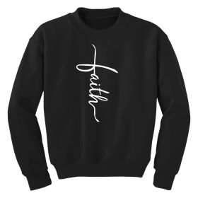 Girls Graphic Sweatshirt, Faith Script Cross Illustration