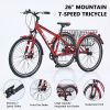 Adult Tricycle Bike,7-Speed Mountain Tricycle,26-Inch 3 Wheels,Comfortable Widen Saddle,Rear Integrated Shopping Basket