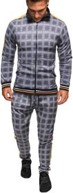 Men's 2 Pieces Tracksuits Jacket and Pants Casual Full Zip Running Jogging Athletic Plaid Sports Sweatsuits (size: M)