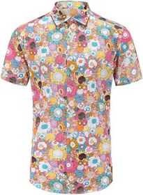 Men's Hawaiian Floral Short Sleeve Shirt Casual Flower Button Down Slim Fit Shirts (size: XXL)