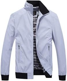 Men's Lightweight Casual Jackets Full-Zip Windbreakers Fashion Jackets Outerwear (Color: LIGHT GREY-3XL)