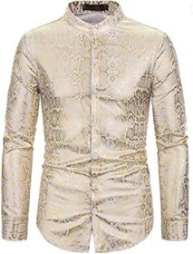 Men's Paisley Shirt Long Sleeve Dress Shirt Button Down Casual Slim Fit Shirt (Color: WHITE-L)