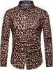 Men's Fashion Leopard Shirts Slim Fit Stand Collar Single Breasted Shirts Casual Long