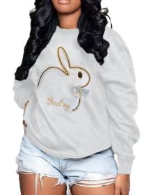 Plus Size Embroidery O Neck Long Sleeve Sweatshirts Top (size: M)