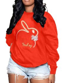 Plus Size Embroidery O Neck Long Sleeve Sweatshirts Top (size: L)