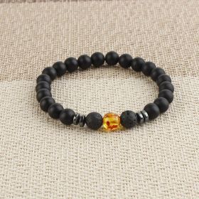 Black Frosted Stone Stretch Beaded Bracelets Gifts For Women Men Silver Plated Energy Healing Yoga Meditation Bangle Jewelry (Color: Yellow Amber)