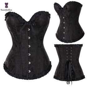 Sexy Women Steampunk Clothing Gothic Plus Size Corsets Lace Up Boned Overbust Bustier Waist Cincher Body Shaper Corselet S-6XL (Color: 810 black)