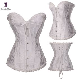 Sexy Women Steampunk Clothing Gothic Plus Size Corsets Lace Up Boned Overbust Bustier Waist Cincher Body Shaper Corselet S-6XL (Color: 810 white)