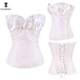 Sexy Women Steampunk Clothing Gothic Plus Size Corsets Lace Up Boned Overbust Bustier Waist Cincher Body Shaper Corselet S-6XL (Color: 864 white)