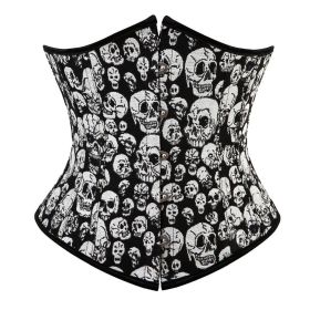 SEXY Gothic Underbust Corset and Waist cincher Bustiers Top Workout Shape Body Belt Plus size Lingerie S-6XL (Color: 7341skull)