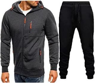 Mens 2 Piece Tracksuit Zipper Cardigan Hoodie Pants Sport Suit Running Jogging Athletic Casual Tracksuit Set (size: M)