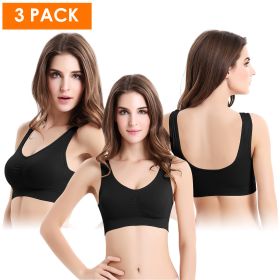 3 Pack Sport Bras For Women Seamless Wire free Bra Light Support Tank Tops For Fitness Workout Sports Yoga Sleep Wearing (Color: BK_BK_BK)