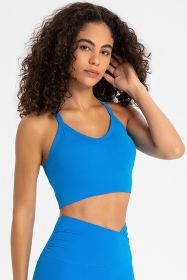 Crisscross Back V-Neck Sports Bra (Color: Sky Blue)