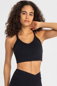 Crisscross Back V-Neck Sports Bra (Color: Black)