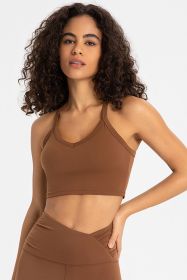 Crisscross Back V-Neck Sports Bra (Color: Chestnut)