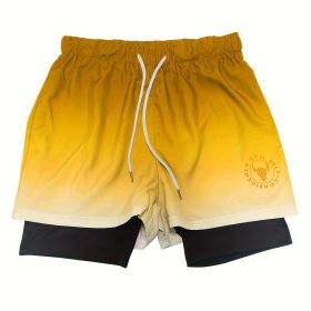 Summer Workout Gym Shorts with Zipper Pocket for Men (Color: Golden)