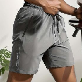 Summer Gym Shorts QuickDry Comfy Stylish with Zippered Pockets (Color: grey)