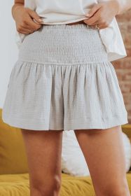 Smocked Waist Culotte Shorts (Color: Light Gray)