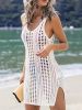 Solid Color Hollow Out Dress Without Bikini, V Neck See Through Split Crochet Cover Up Dress, Women's Swimwear & Clothing